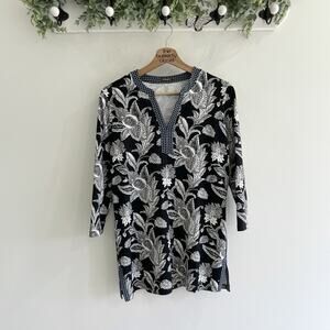 J. McLaughlin black and white paisley print tunic top Size S R-26